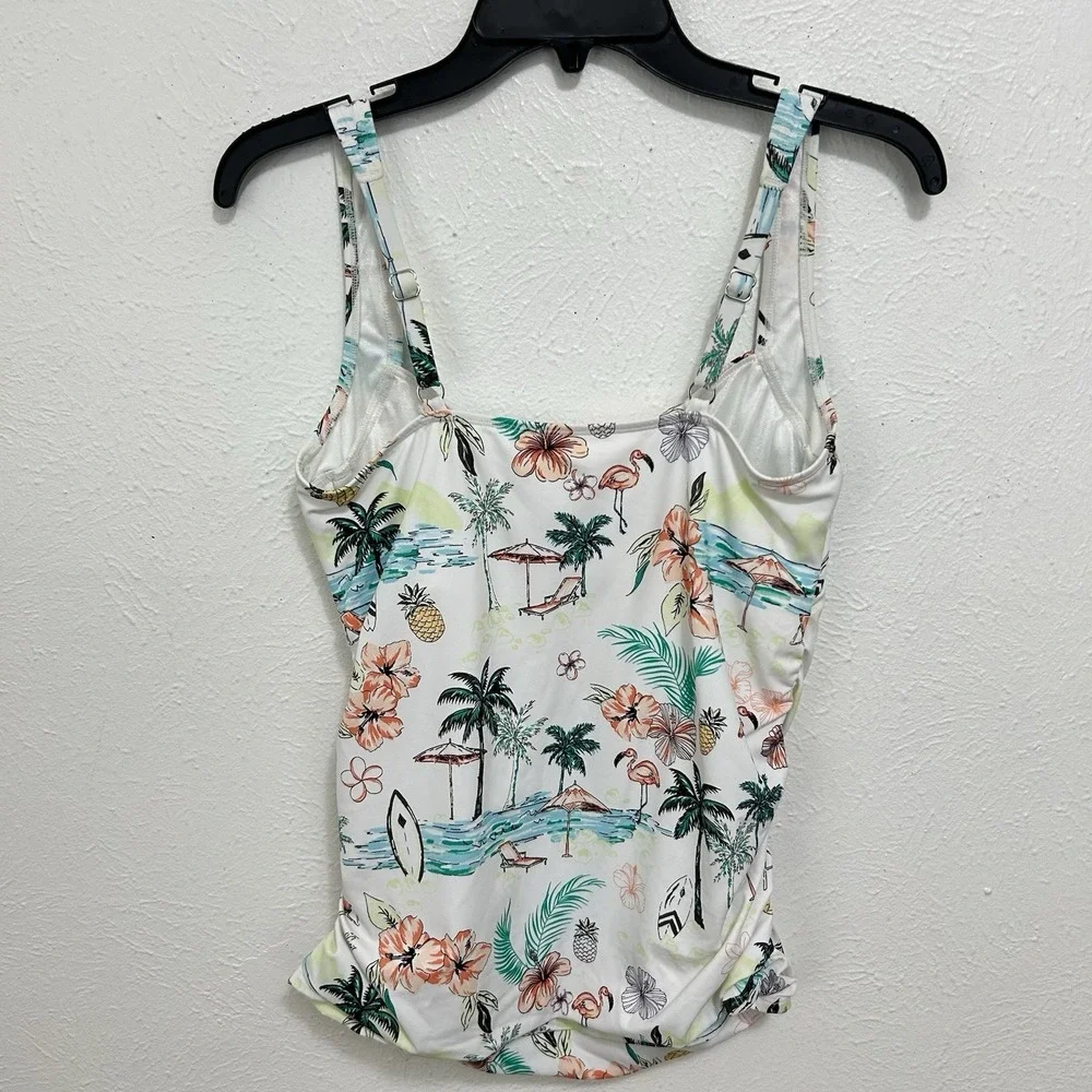 Miraclesuit Talbots Sanibel Tankini Colorful Beach Scene Size 10 Swimsuit Top